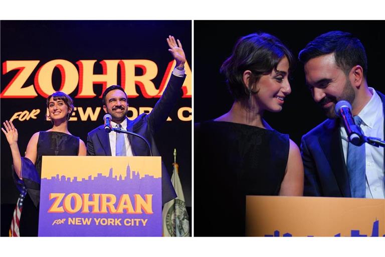 Zohran Mamdani und seine Frau Rama Duwaji wurden am Dienstagabend im Brooklyn Paramount Theater begeistert gefeiert.