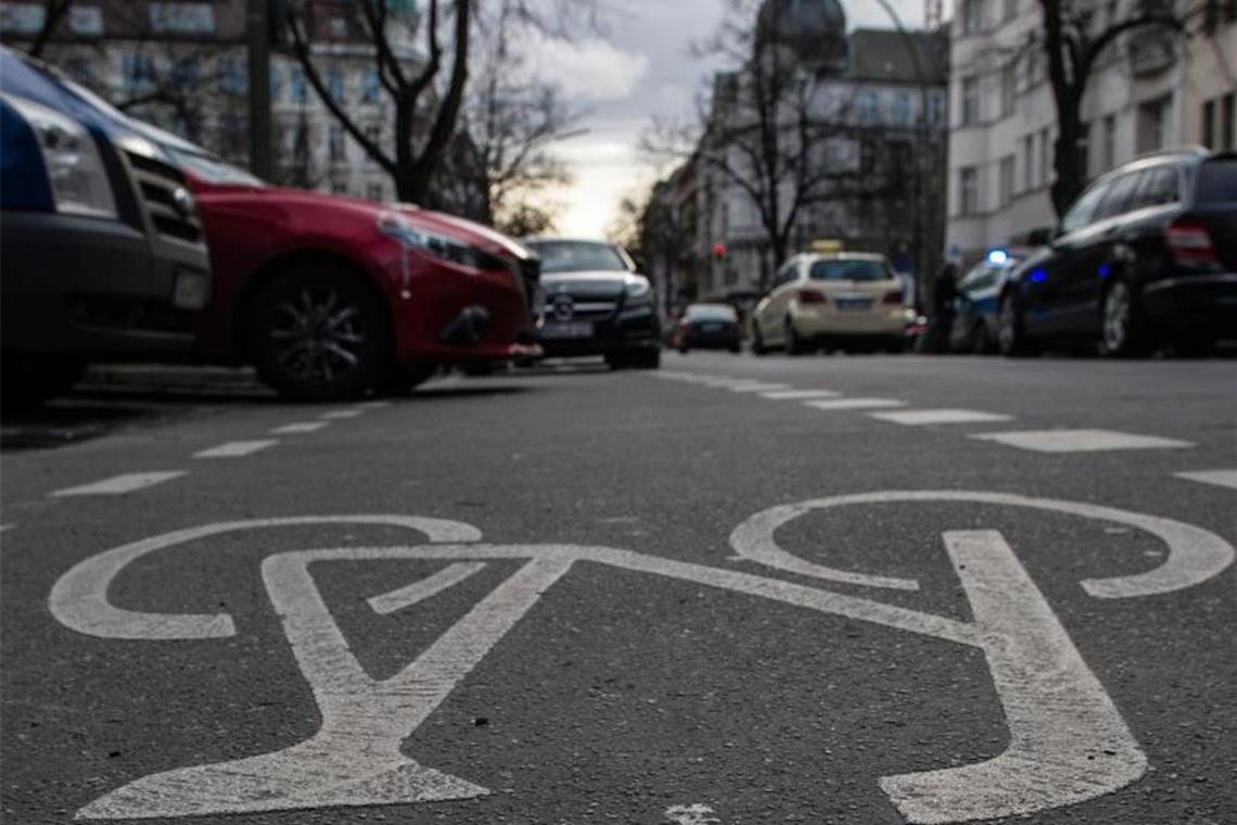 Wie fahrradfreundlich ist Deutschland? Zugeparkter Radweg - eines der vielen Ärgernisse, mit denen Radfahrer in großen Städten rechnen müssen. Foto: Paul Zinken/dpa