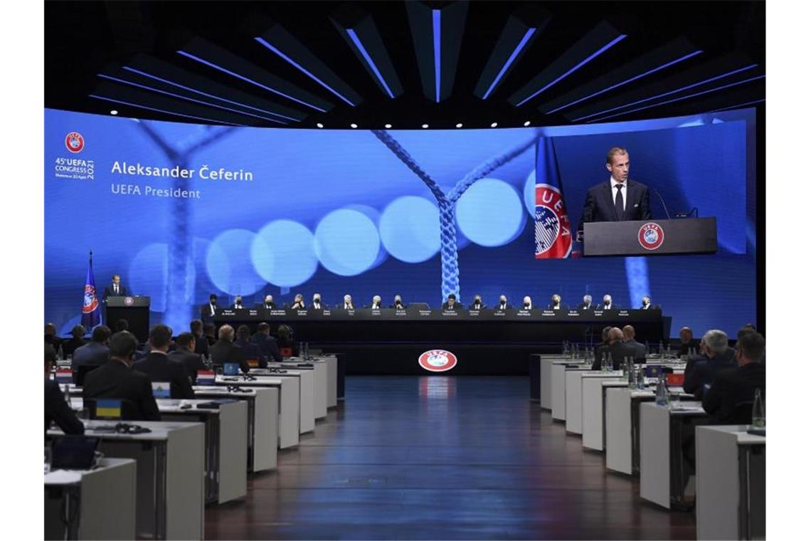 Zum Abschluss hat der UEFA-Kongress einen Beschluss gegen die Super League gefasst. Foto: Richard Juilliart/UEFA/AP/dpa