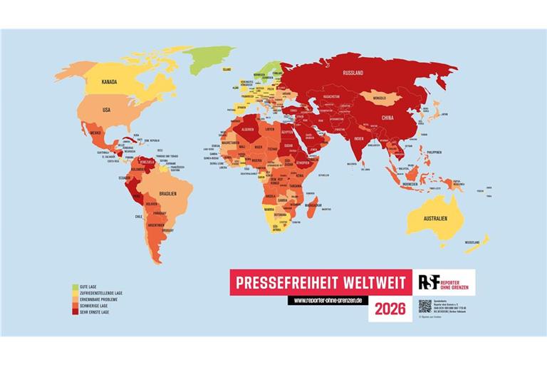 Zum ersten Mal in der 25-jährigen Geschichte der Rangliste der Pressefreiheit fallen mehr als die Hälfte aller Länder und Territorien der Welt in die Kategorien „schwierig“ oder „sehr ernst“.