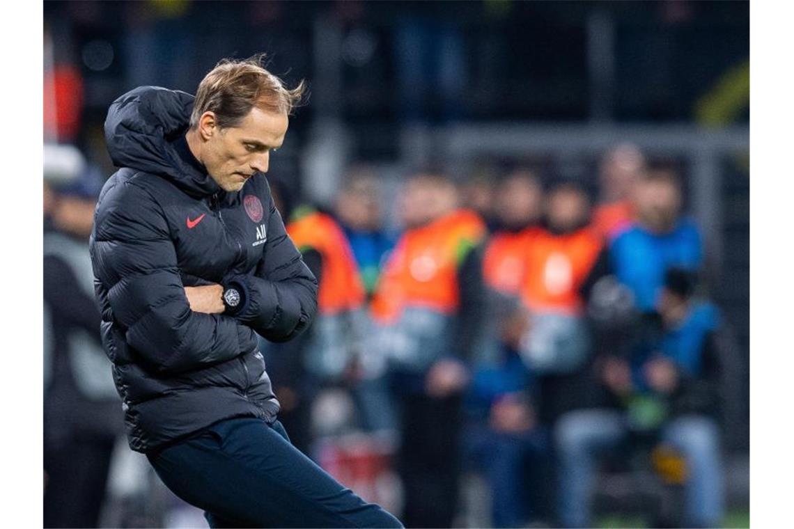 Dank Haaland-Doppelpack: BVB bezwingt PSG und Tuchel Zurück an alter Wirkungsstätte: PSG- und Ex-BVB-Coach Thomas Tuchel war nicht vollends mit seinem Team zufrieden. Foto: Guido Kirchner/dpa