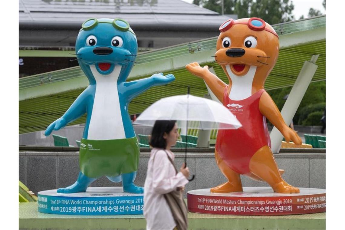 Zwei Otter sind die Maskottchen der Schwimm-WM im südkoreanischen Gwangju. Foto: Bernd Thissen