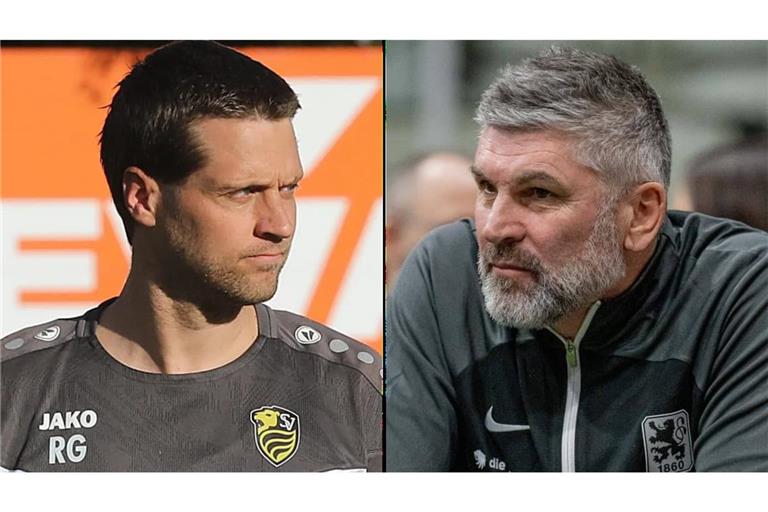 Zwei Trainer im Duell: Robert Gitschier (li.) führt den SV Leonberg/Eltingen ins Rennen, Uwe Wolf (re., beim TSV 1860 München 2023) coacht den TSV Gaildorf.