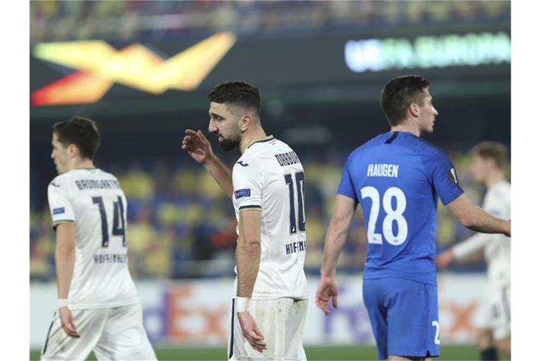 Zwei Treffer von Munas Dabbur (M) reichten Hoffenheim nicht zum Sieg gegen Molde. Foto: Alberto Saiz/AP/dpa