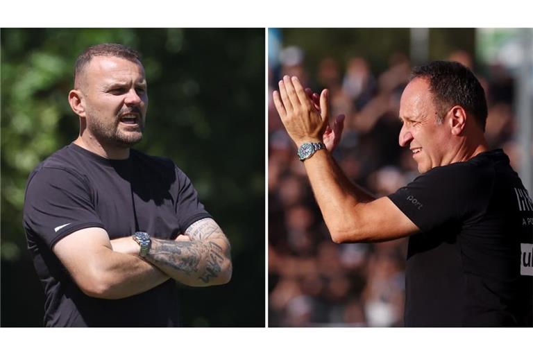 Zwei unterschiedlicher Trainer-Typen: Kushtrim Lushtaku (li.) vom SGV Heilbronn-Freiberg und Holger Bachthaler von den Stuttgarter Kickers.