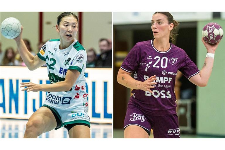 Zwei WM-Teilnehmerinnen, die in Göppingen aufeinandertreffen: Die Japanerin Haruno Sasaki (li.) von Frisch Auf und die Brasilianerin Gabriela Bitolo von den TusSies.