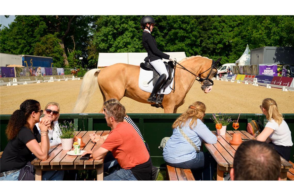 Bilder des Tages Zwischen Besuchern: Reiterin reitet zum Aufwärmen vorbei
